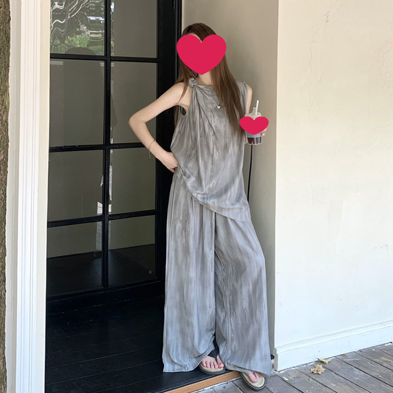2025 Summer New Retro Loose Irregular Sleeveless Vest Top Wide Leg Casual Pants Women's Fashion Two-Piece Set 2025 Summer New Retro Loose Irregular Sleeveless Vest Top Wide Leg Casual Pants Women's Fashion Two-Piece Set