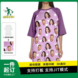 跨境pod数码印花宽松大码女装连衣裙满印欧美短袖套装来图一件定