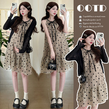 孕妇装春装2025新款减龄法式波点连衣裙春夏季两件套孕妈妈穿搭潮
