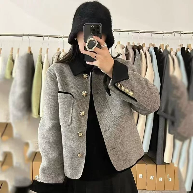Двустороннее шерстяное пальто, осенняя куртка, 2023, стиль Chanel, корейский стиль, для подростков
