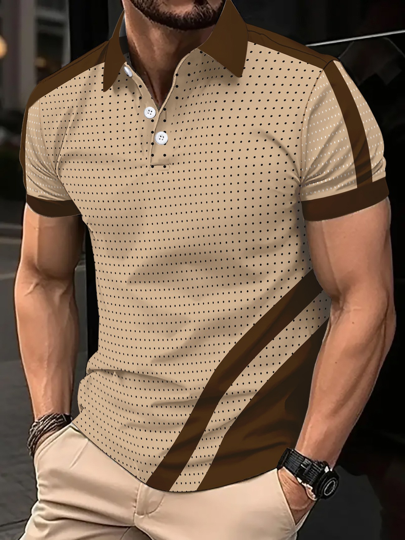 Polo de hombre con estampado 3D para comercio transfronterizo 2025, camiseta polo sin mangas informal con patrón para hombre, estilo D de seda helada.