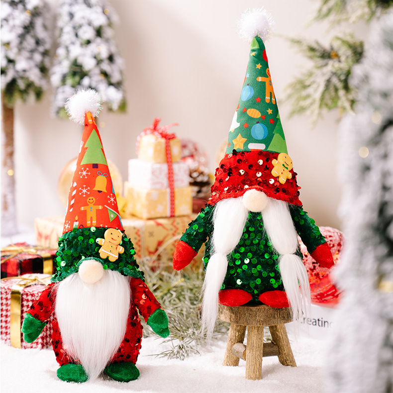 Christmas New Decorations Gingerbread Man Print Hat Sequins Rudolph Doll Christmas Faceless Doll Window Ornaments_voghion.com