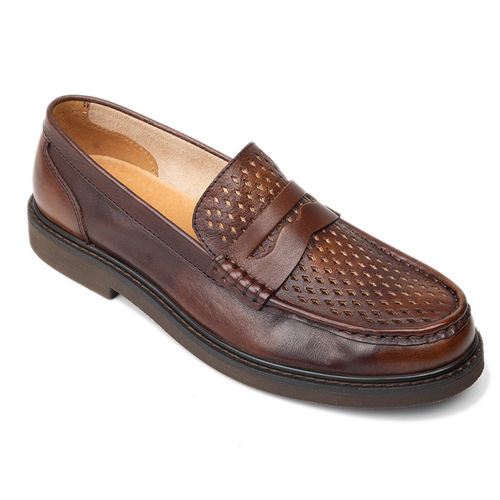 Summer genuine leather loafer men's soft-bottom casual leather shoes men's British style retro moccasin slip-on shoes for men
