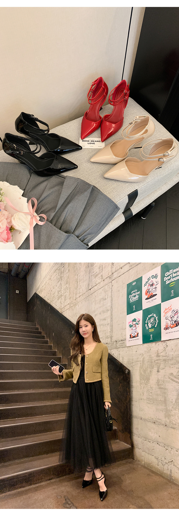 Giày cao gót nữ mũi nhọn Mary Jane đế xuồng platform da thật — màu đen, màu mơ, màu đỏ chi tiết 13