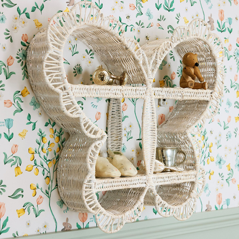 Cartoon mariposa en forma de pared tela de caña estante de artículos multifuncional pared almacenamiento decoración estante de exhibición