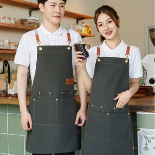 帆布防水围裙加厚耐磨防油防污家用厨房餐饮奶茶店工作围裙定 制