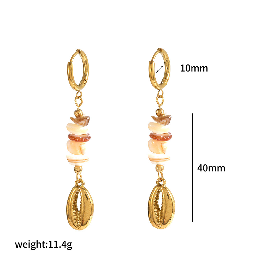 Pendientes de piedra triturada natural estilo europeo y americano Pendientes de acero inoxidable Diseño de nicho femenino Pendientes de anillo de acero de titanio irregular