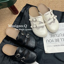 英伦圆头厚底洋气镂空勃肯鞋女2026新夏透气网面甜酷百搭包头半拖