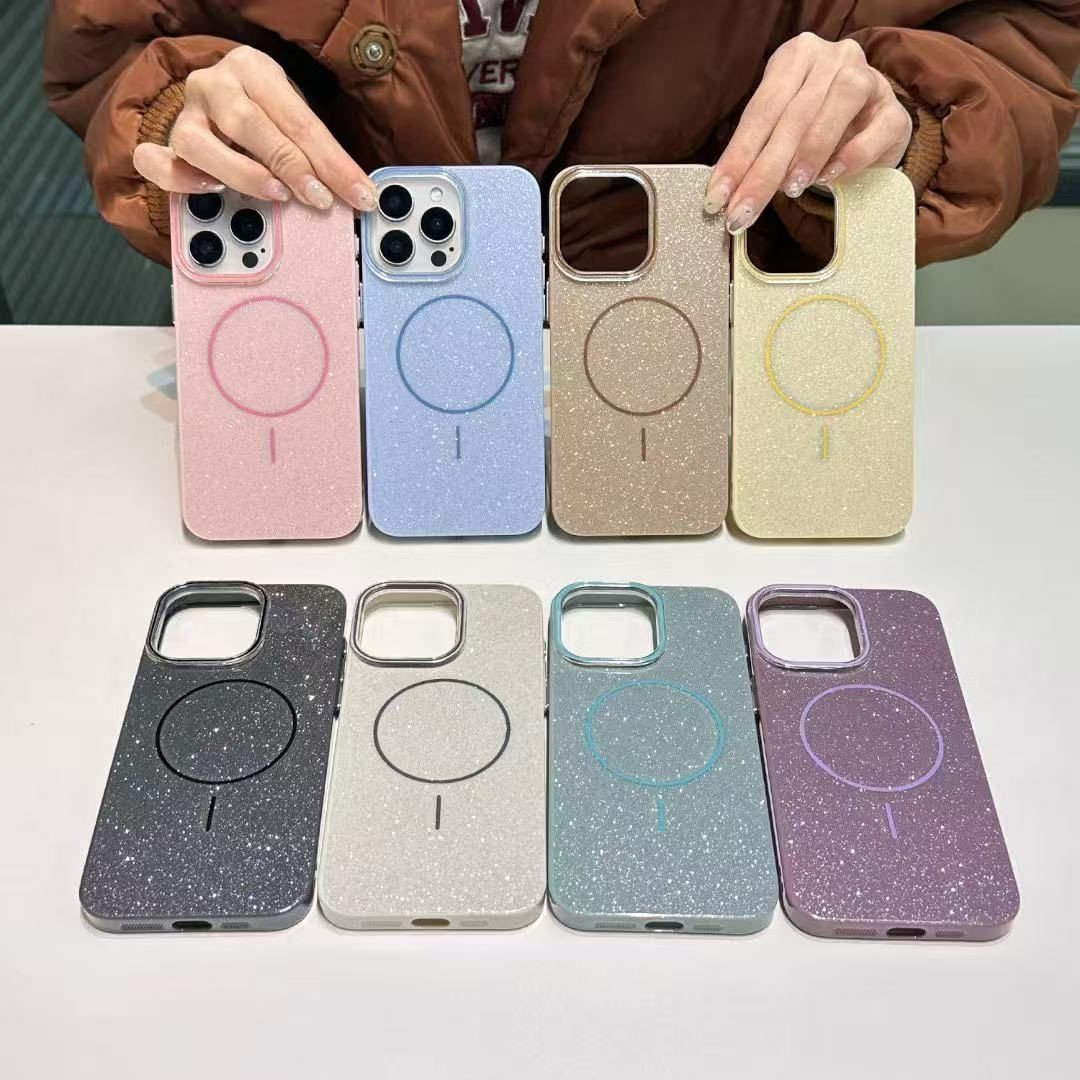 适用苹果16promax星空闪粉细圈磁吸手机壳iphone15全包防摔保护套