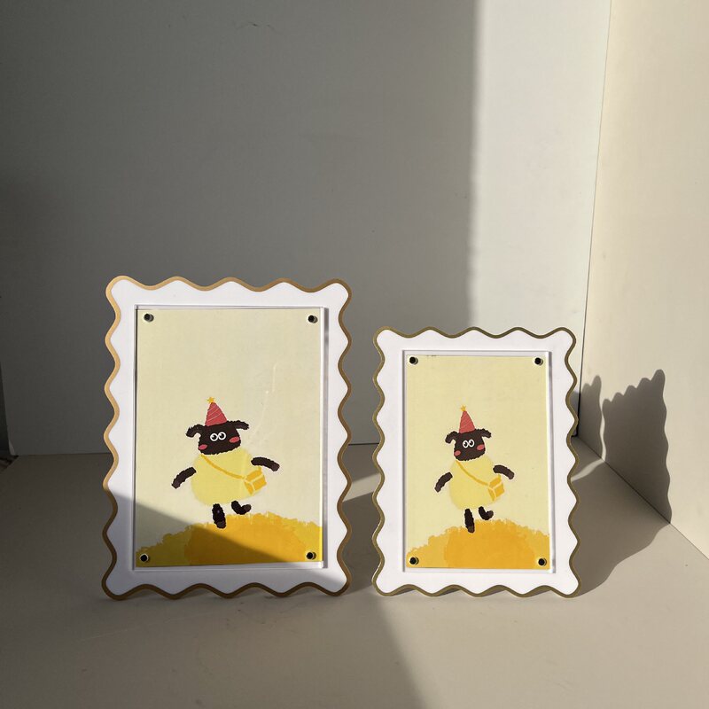 Cross-Border Acrylic Photo Frame L-Shaped Creative Wavy Photo Frame Desktop Display Stand Double-Sided Horizontal and Vertical Display Photo Frame Wholesale