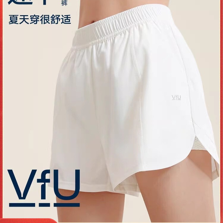 Vfu Running Sports Quick-Dry Shorts for Women 2025 Spring/Summer New Breathable Two-In-One Anti-Exposure Yoga Fitness Shorts