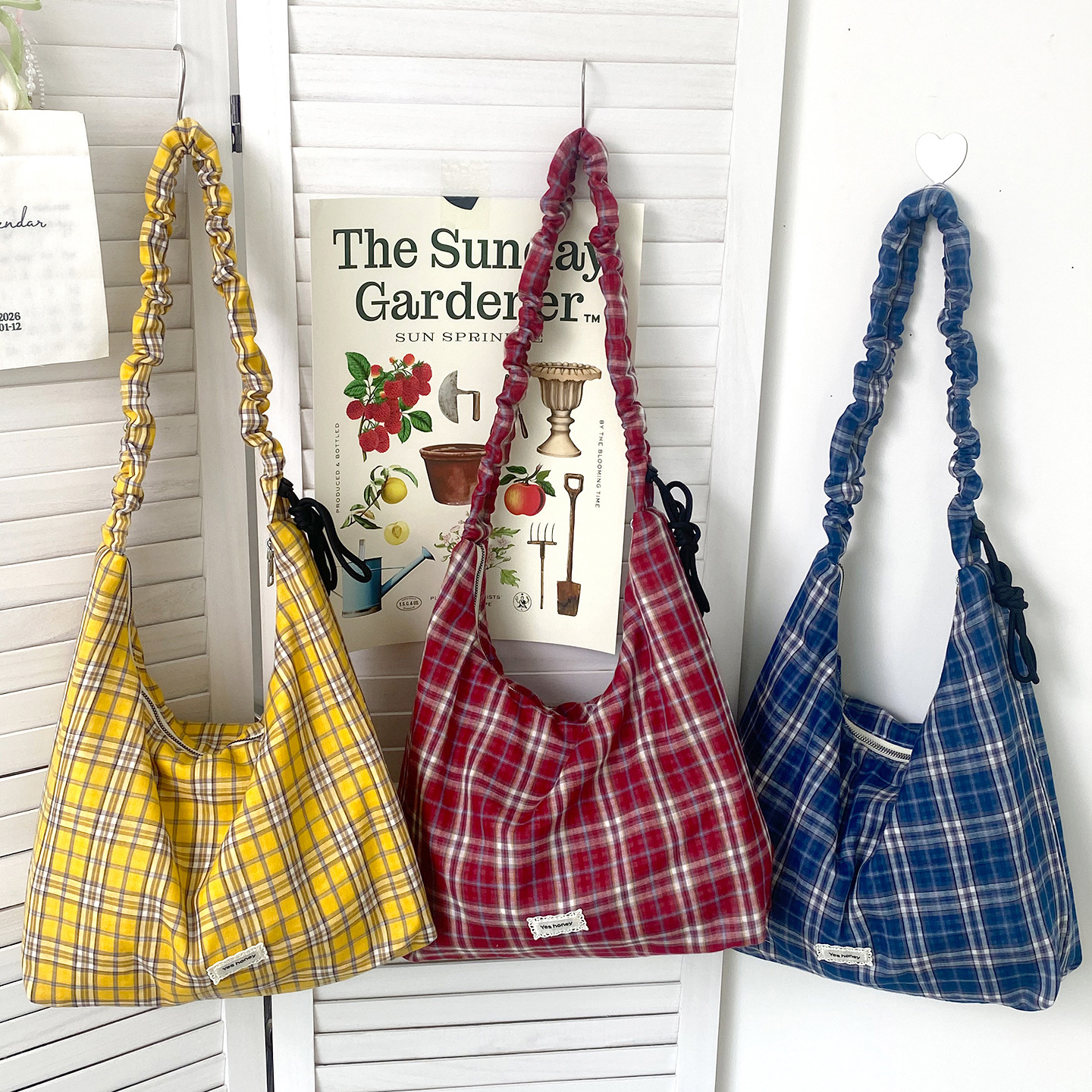 Korean Style Plaid Pleated Crossbody Bag - Large Capacity Academy Style Versatile Shoulder Bag For Women, Spring/Summer Fabric Bag - Thumbnail 2