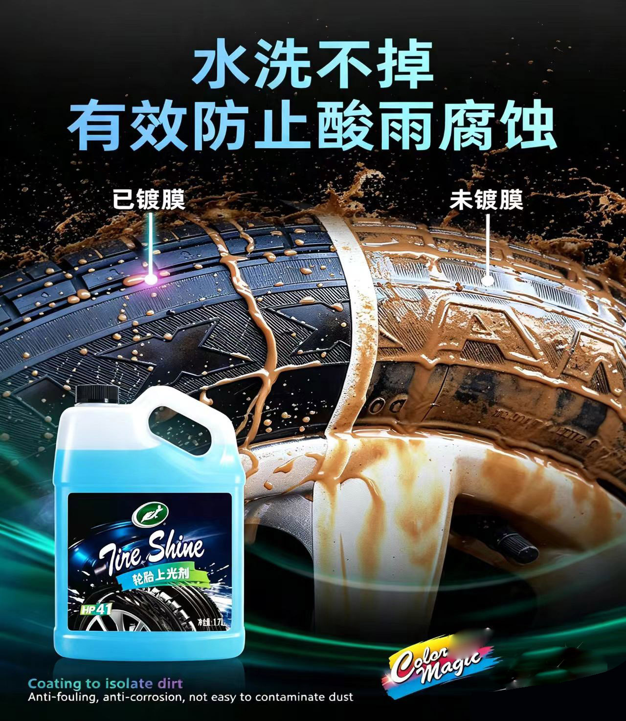 Turtle Wax Tire Shine Coating Agent, Long-lasting Moisture, Large Concentrated Package for Car Detailing Services and Shops