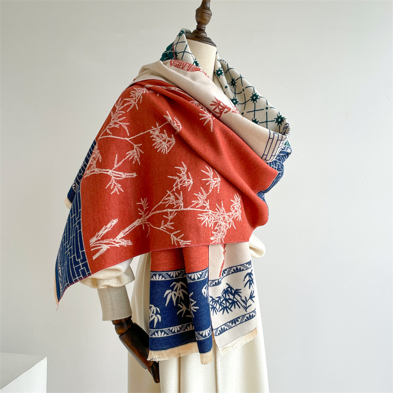 Retro etnický šál, jeseň a zima, nový obojstranný kašmírový teplý šál, zahustený obojstranný dámsky šál_voghion.com