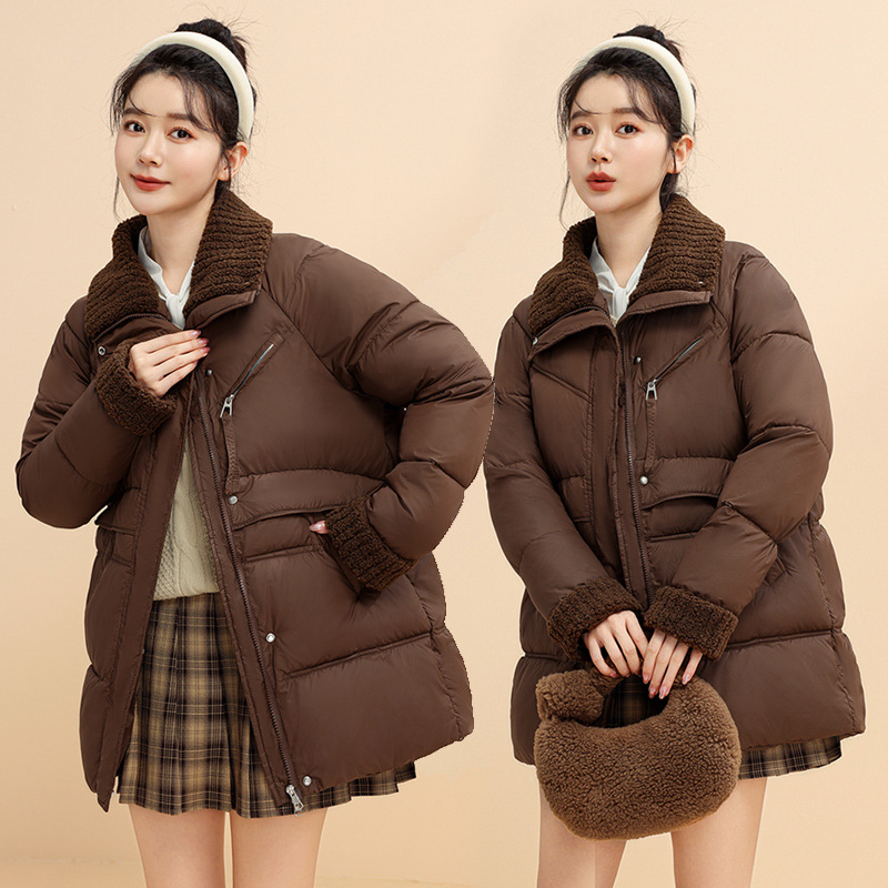 Europa y América ropa de algodón mujer 2025 invierno nuevo estilo de ropa de algodón coreana con capuchón grueso medio largo abrigo de pan suelto al por mayor image 2
