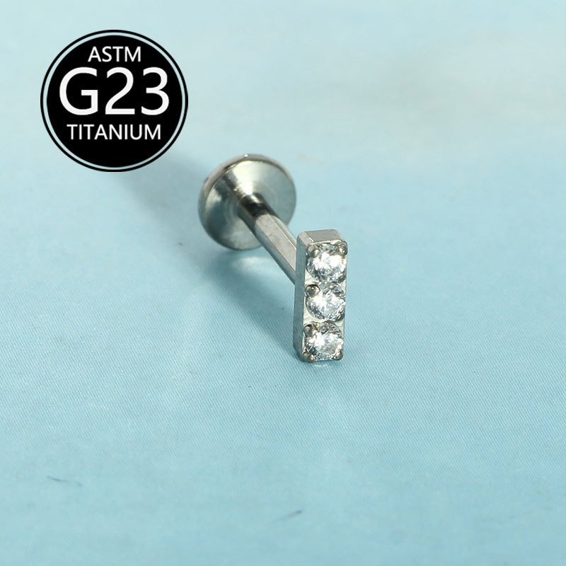 F136 Titanium Internal Thread Lip Labret Stud Straight-Shaped CZ Zircon Ear Cartilage Piercing Jewelry detail image 8