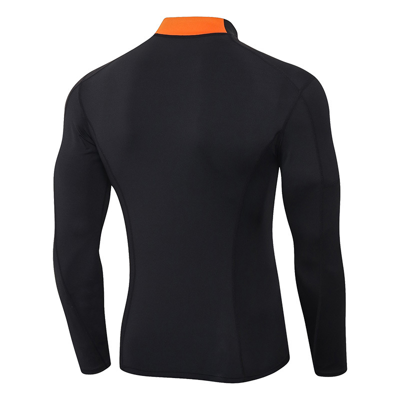 Men's Fitness Long-Sleeved High-Elastic Tight-Fitting Quick-Drying Running Training Clothes High-Neck Color-Blocked Sports Tops 01506