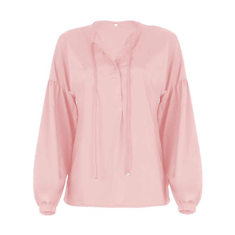 solid color V-neck horn-sleeved casual top NSKX36815