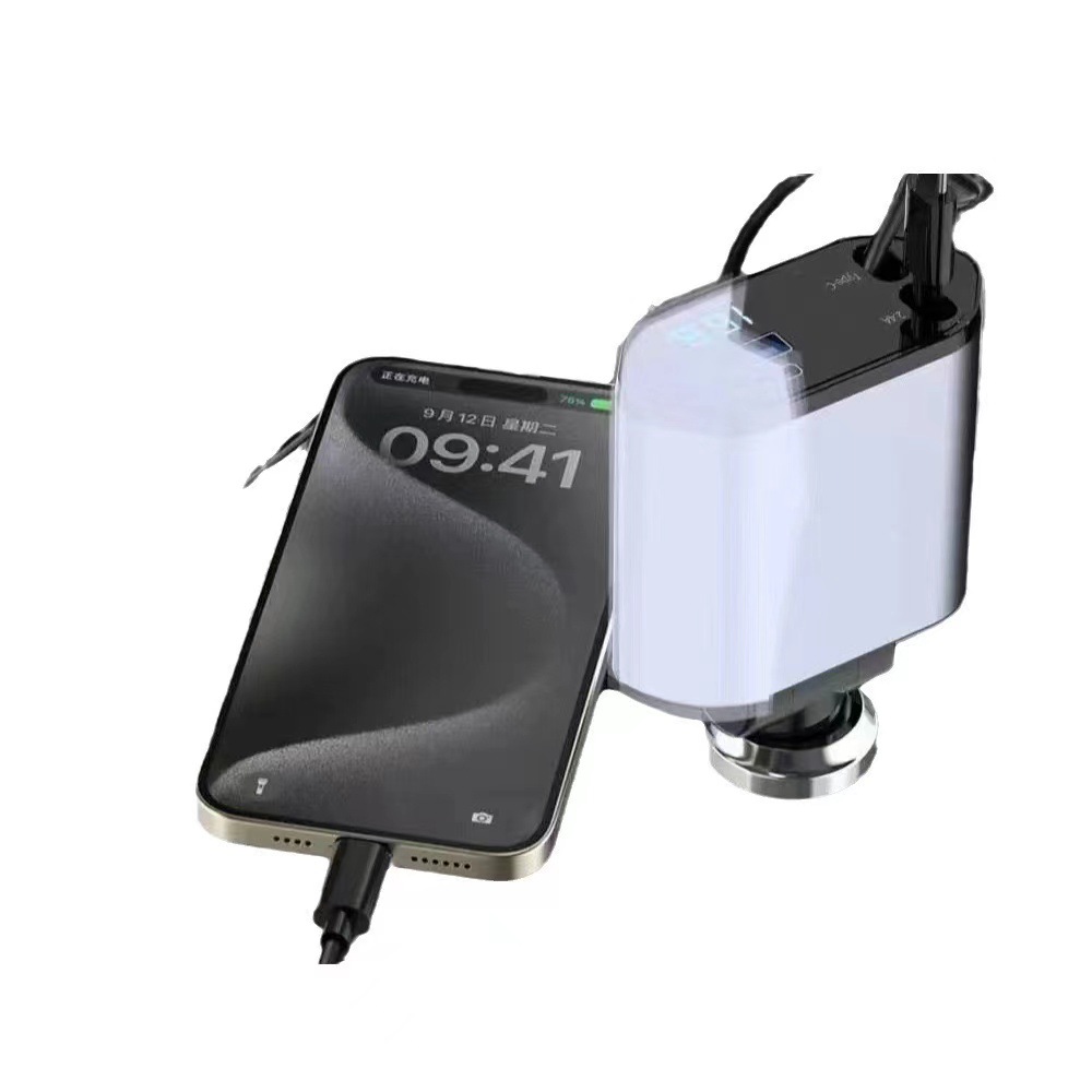 Car charger supports 120W super fast charging flash charging telescopic line four-in-one cigarette lighter cross-border factory