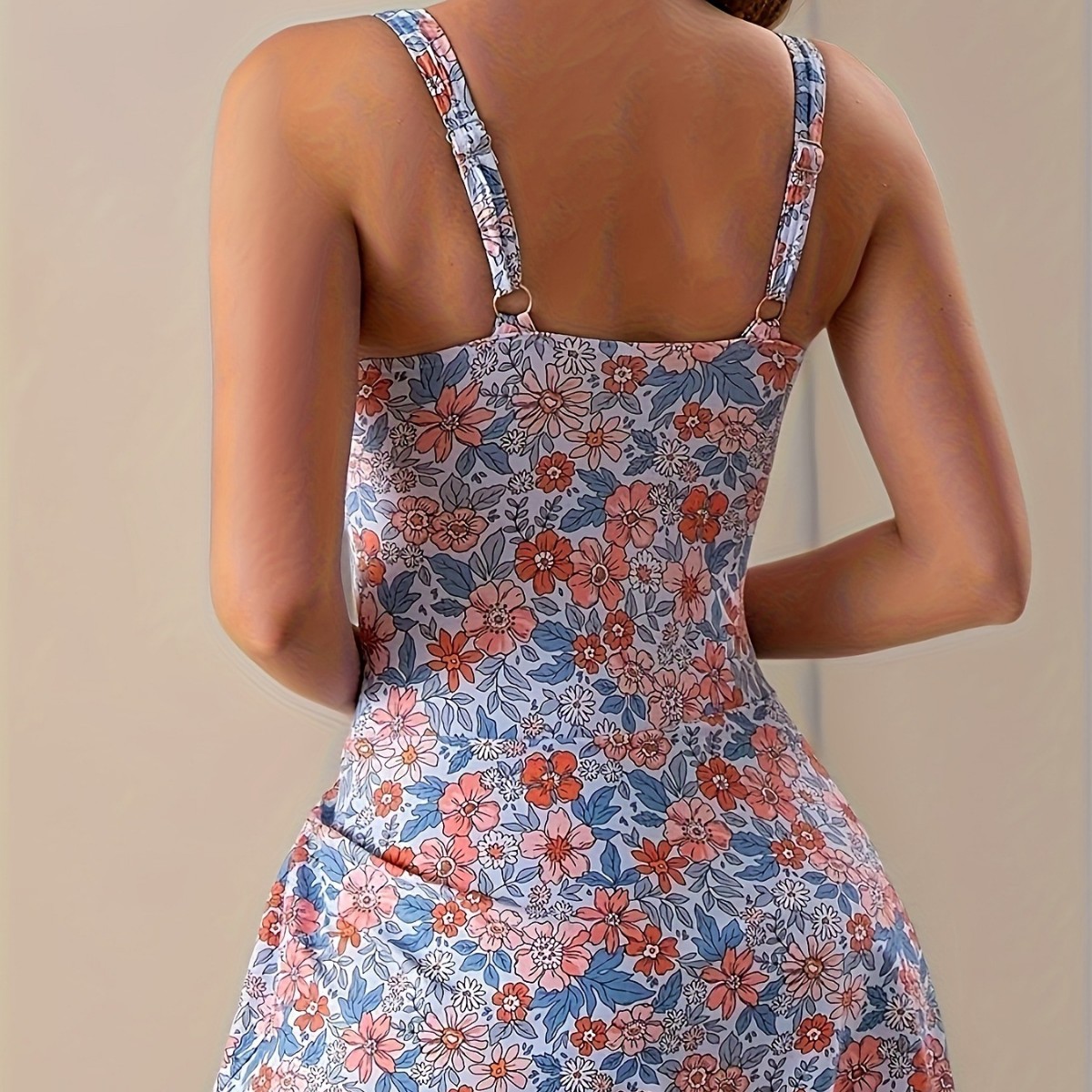 New Style One-Piece Floral Print Swimsuit With Skirt And Ties, Bikini, Aliexpress Amazon Tk345_ecoleips.com