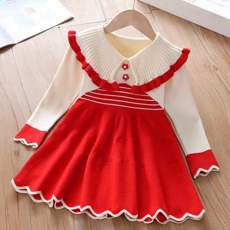 Mädchen Strickkleid Mit Hahnentrittmuster Für Den Winter_voghion.com
