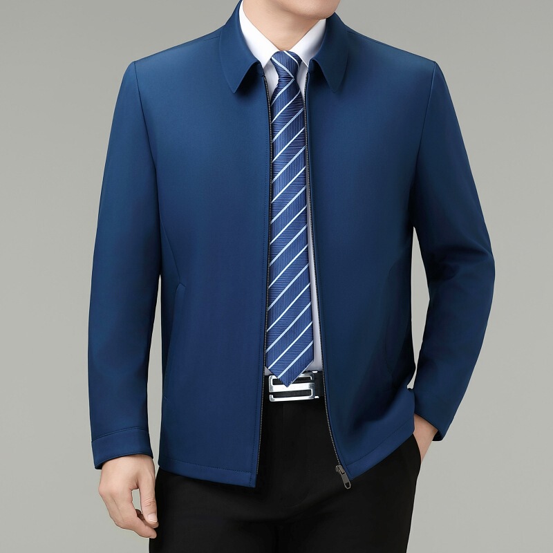 Men's Silk Jacket for Spring and Autumn, Middle-Aged and Elderly, Thin Casual Turn-Down Collar Jacket, Designer Business Coat for Father