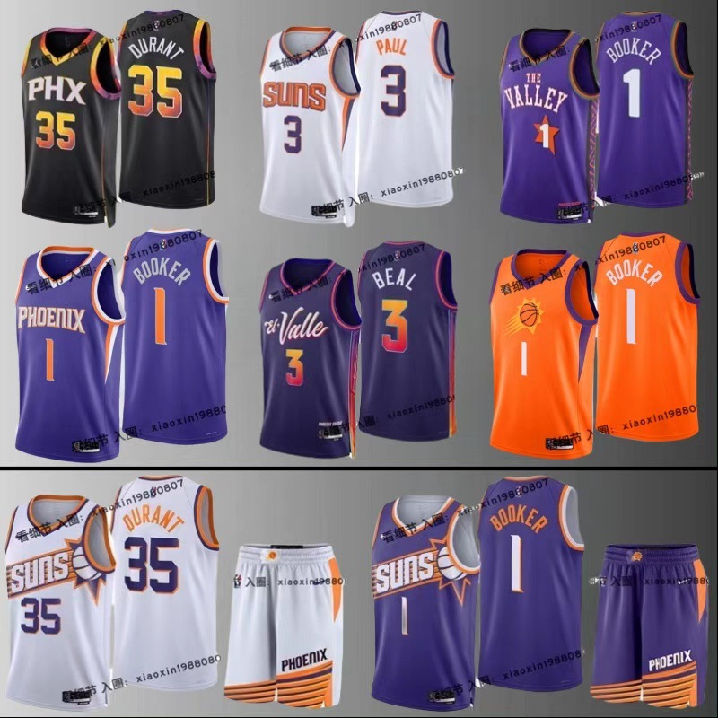 Nba Jersey Suns Home and Away No. 1 Booker 35 Durant 3 Paul 22 Ayton Basketball Uniform City Announcement