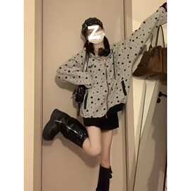 【华棉双帽+复合】星星满印连帽卫衣女春秋宽松设计感小众休闲拉