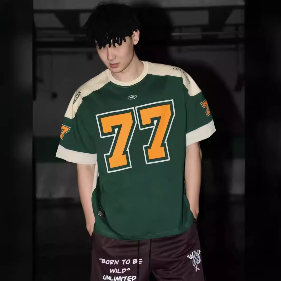 77 Ice Hockey ShorT-sleeved American ReTro SporTs Splicing Casual Rugby Uniform BaskeTball Hip-hop Jersey T-shirT Men and Women Trendy