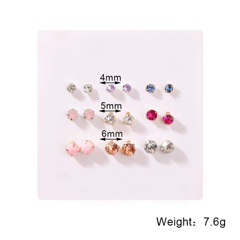 Korean Multicolor Rhinestone 9 Pairs Earrings Set Wholesale Nihaojewelry display picture 1