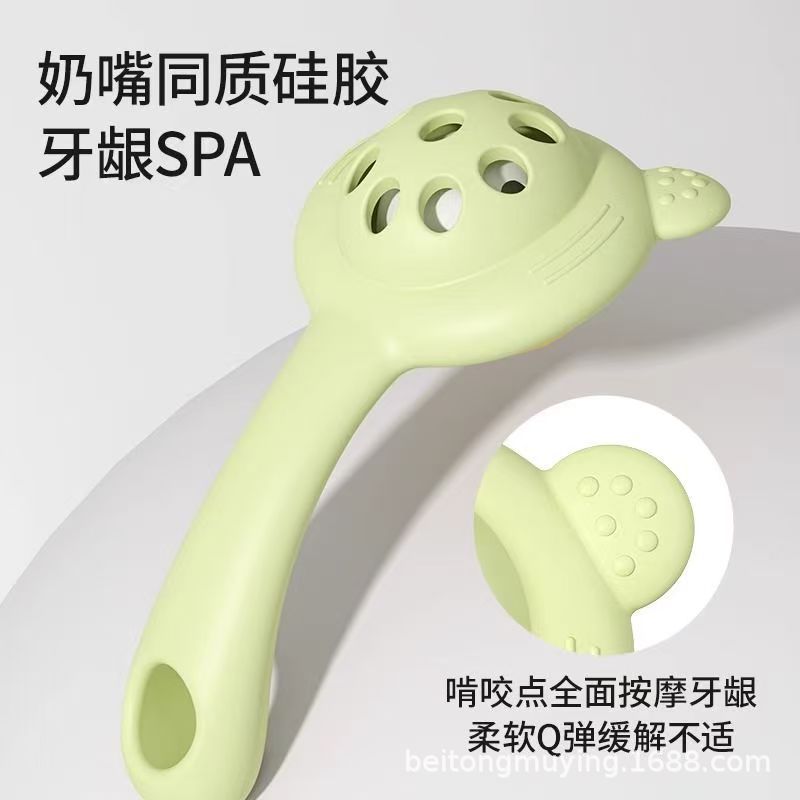 Tecla para bebés palillos de dientes para bebés juguetes de campana de mano conejo oso mordida de silicona puede ser hervida para calmar la pequeña edad