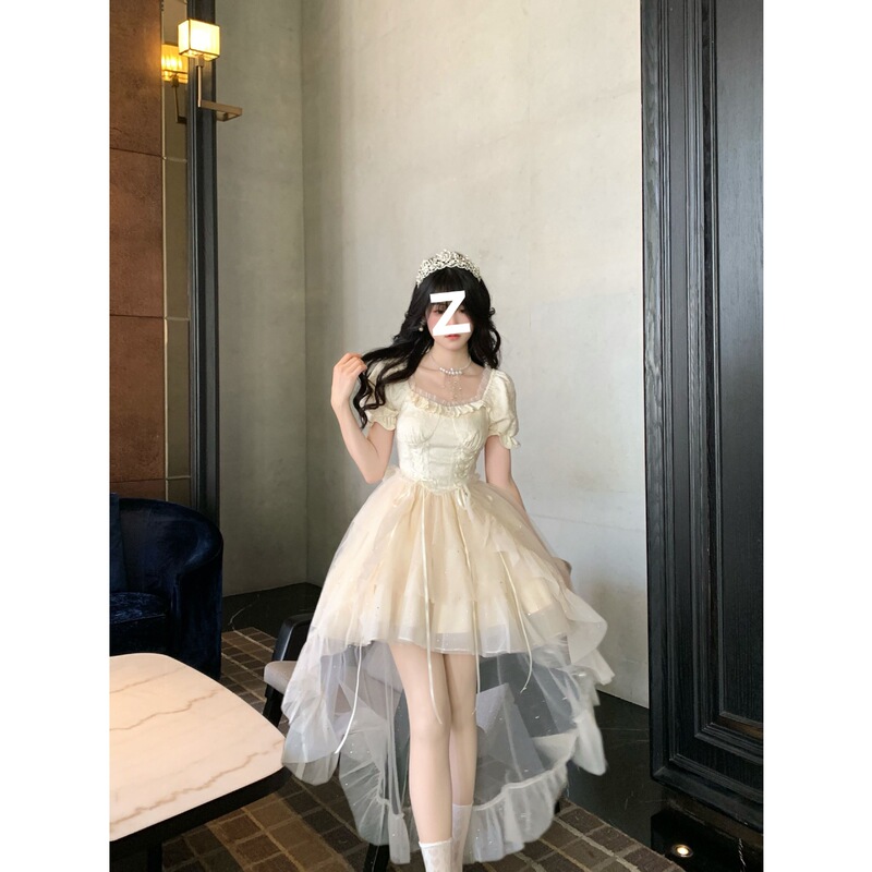Blovelan Half Love Story Big Bow Princess Dress Jacquard Puffy Shimmering Tail Dress Birthday Dress Blovelan Half Love Story Big Bow Princess Dress Jacquard Puffy Shimmering Tail Dress Birthday Dress