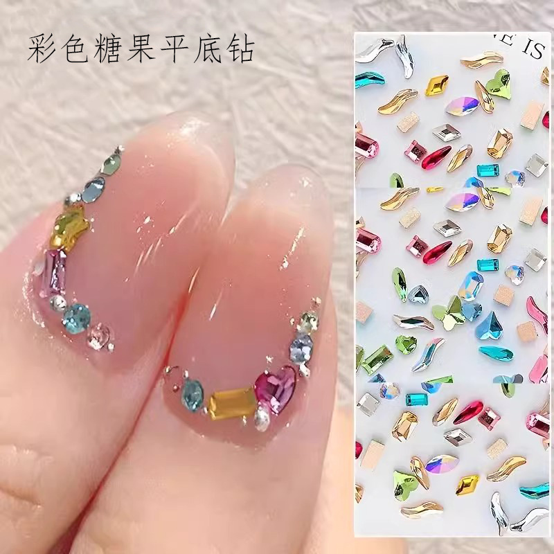 Mini small size Color Flat Diamond Nail Diamond Jewelry Internet Celebrant Flash Candy Color Diamond Special-shaped Diamond Material Bag Diamond