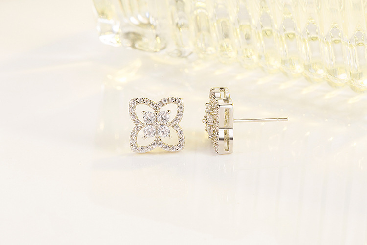 Fashion Flower Copper Ear Studs Inlay Zircon Copper Earrings 1 Pair