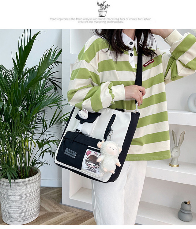 Canvas bag, large-capacity crossbody bag for women, Japanese and Korean version single-shoulder bag, student class tutorial bag, versatile ins trendy book undefined