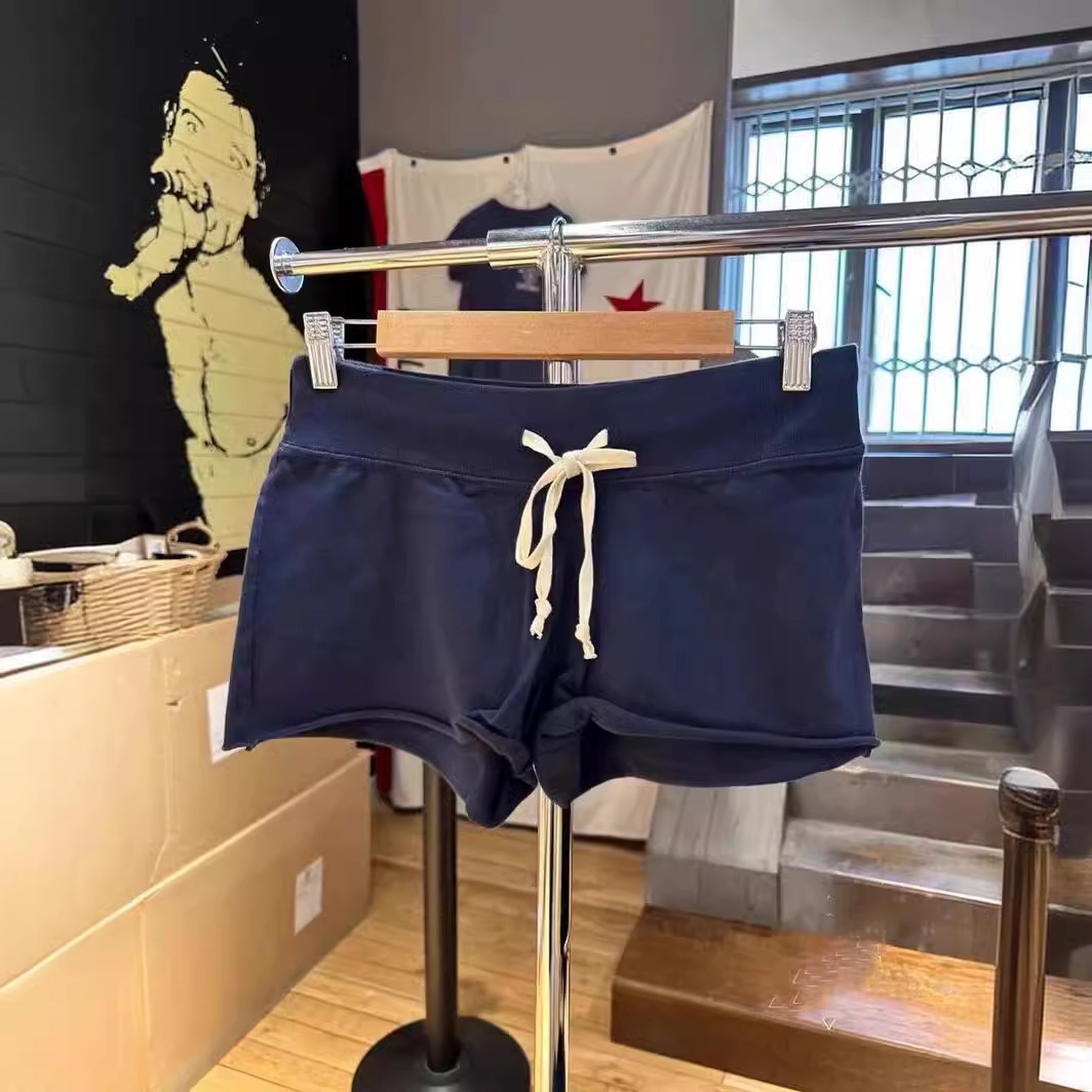 BM风美式藏青阔腿裤休闲抽绳系带松紧腰运动裤bm短裤女辣妹热裤潮