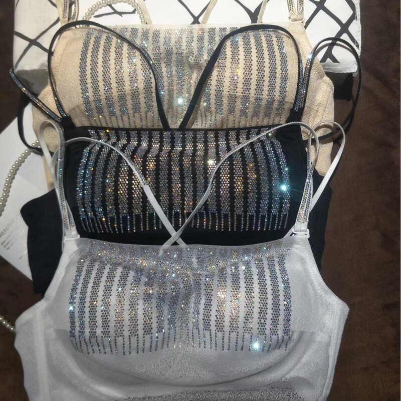Anti-Exposure Gathered Rhinestone Bra, Summer New Style, Heavy-Duty Rhinestone Tube Top with Diamonds, Inner Wear for Women Anti-Exposure Gathered Rhinestone Bra, Summer New Style, Heavy-Duty Rhinestone Tube Top with Diamonds, Inner Wear for Women