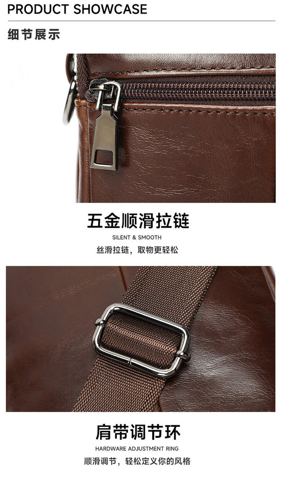 Túi đeo chéo nam da bò sáp dầu dáng đứng cao cấp, đựng vừa iPad 10 inch — màu đen, Màu cà phê chi tiết 20
