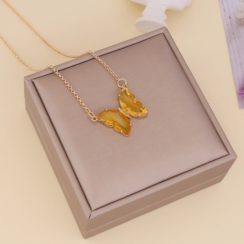 Bijou transfrontalier européen et américain : collier papillon en verre multicolore pour femme, créatif et polyvalent._voghion.com