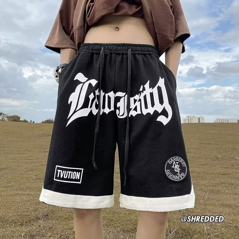 Summer Casual Trendy Brand Men's Vibe Retro American Versatile Loose Five-Point Shorts High Street Cool Basketball Pants