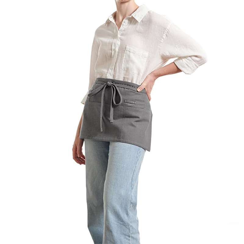 Delantal transfronterizo logotipo personalizado barista ropa de trabajo 4 bolsillos a rayas delantal corto fábrica al por mayor