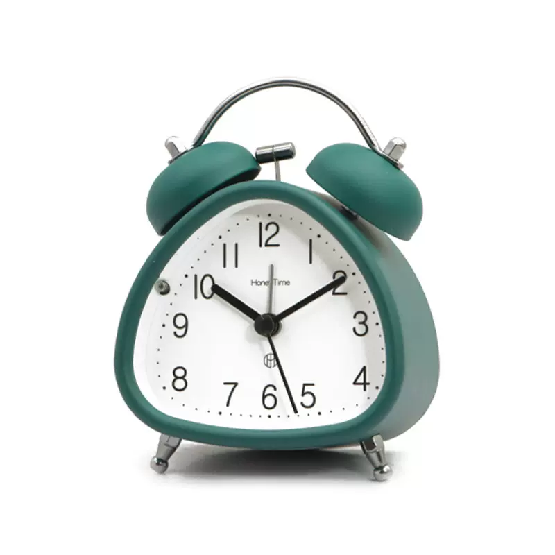 跨境爆款卧室桌面家用打铃小闹钟初高中生用三角形金属迷你闹钟
