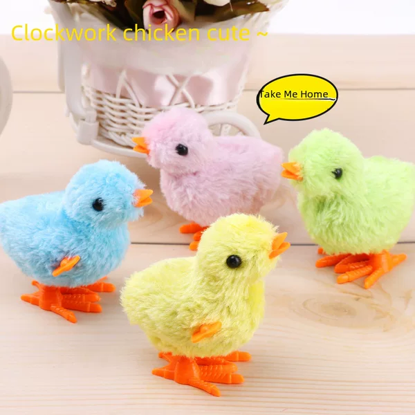 Cross-Border Wind-Up Chicken, Wind-Up Jumping Chicken, Plush Children's Wind-Up Chicken, Hot-Selling Street Stall Nostalgic Educational Toys