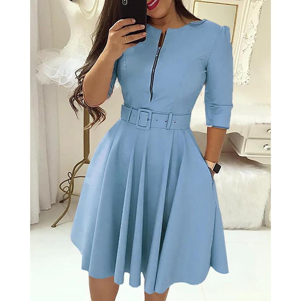 Women's clothing product pure color dres...