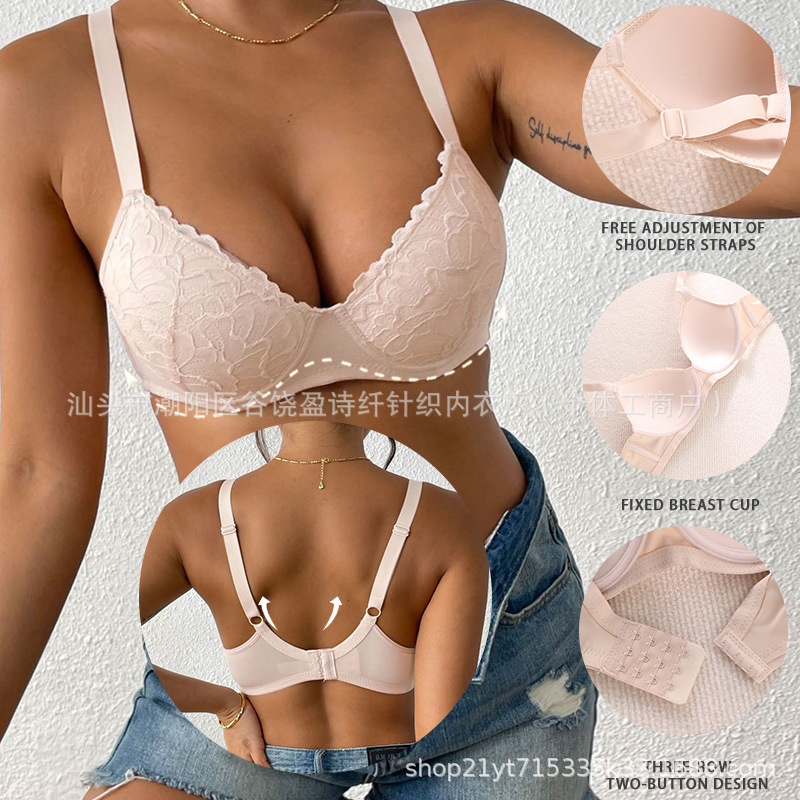 Cross-border Amazon TEMU Hot Selling Adjustable Underwear Lace Sexy Upper Bracing Gather-up European and American Bra