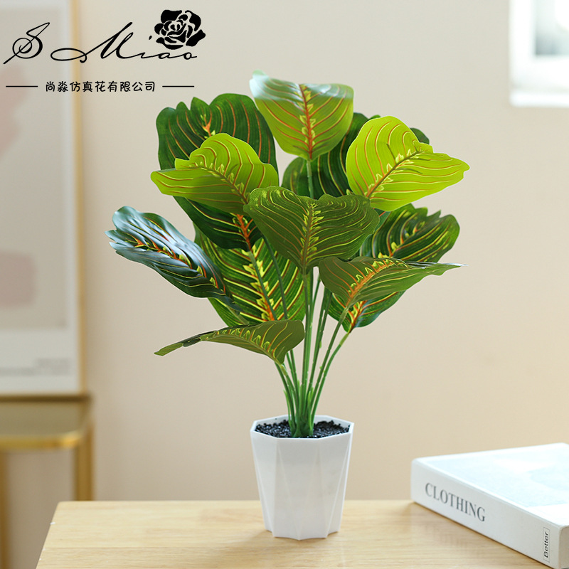 Hoja artificial planta verde gran bonsai decoración creativa conjunto flor artificial bonsai suministro directo de fábrica casa simulación bonsai