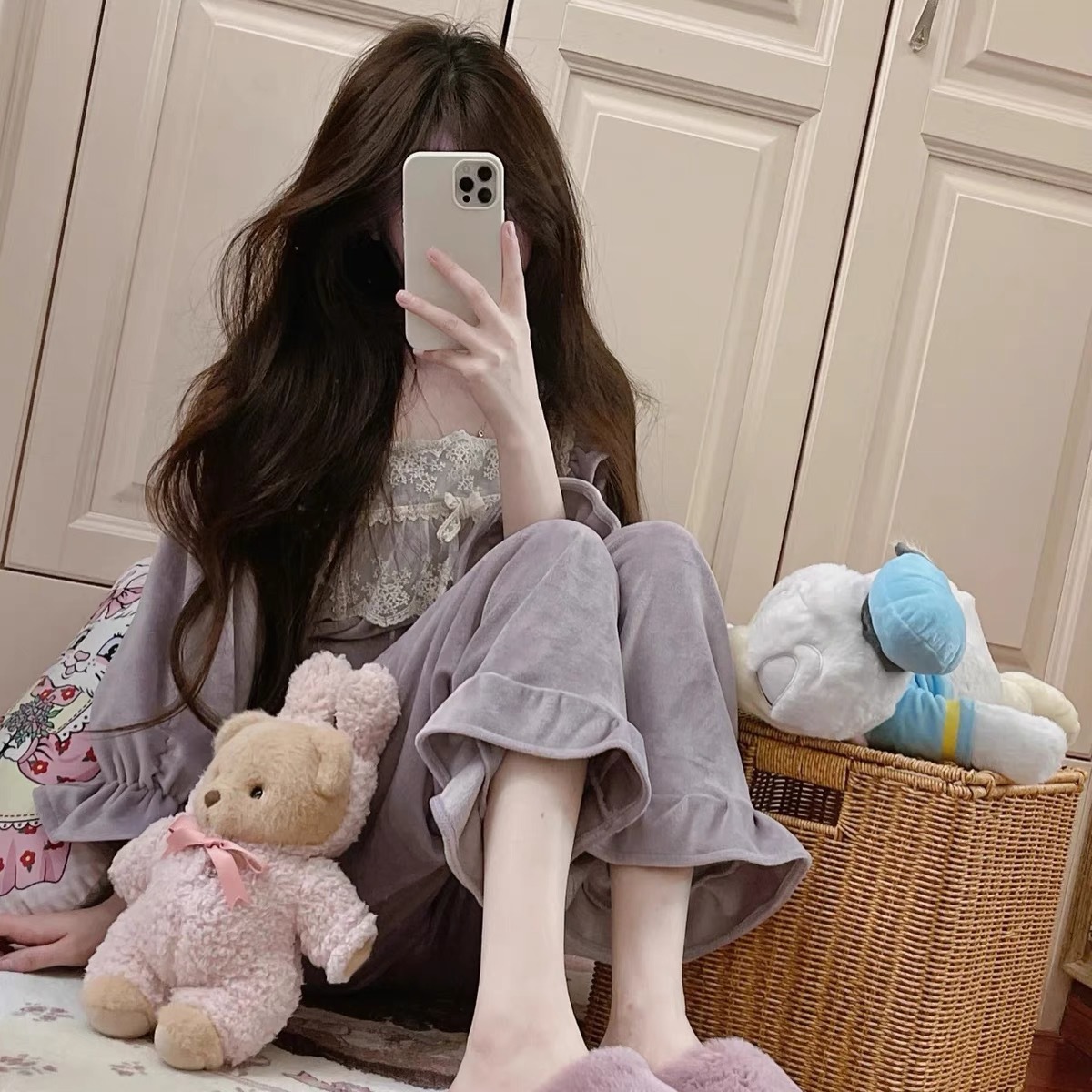 YASE [la mente de la niña] estilo princesa coreana forrado de lana gruesa pijamas de franela de invierno de las mujeres de manga larga homewear