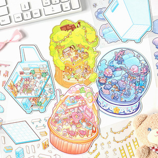 New Sweets Miyu Landscape Sticker Stereo Microscale Scene Sticker 3D Simulation Cabin Stacked DIY Collage