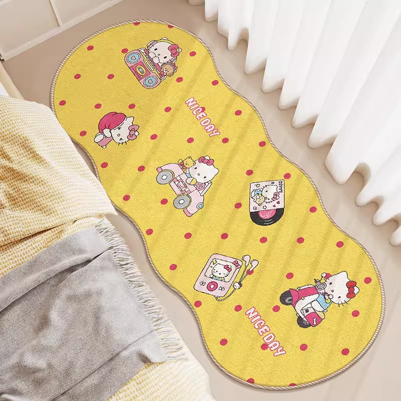 Cute and Adorable Hello Kitty Imitation Cashmere Long Rug, Wear-Resistant and Easy-Care Bedside Rug, Living Room Sofa Rug