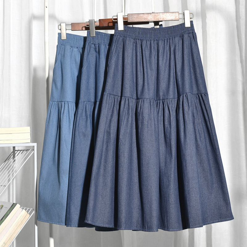 Denim Skirt Skirt Women's Small Mid-length A- line Plump Girl Plus Size Summer Pear-shaped Figure 2024 Skirt